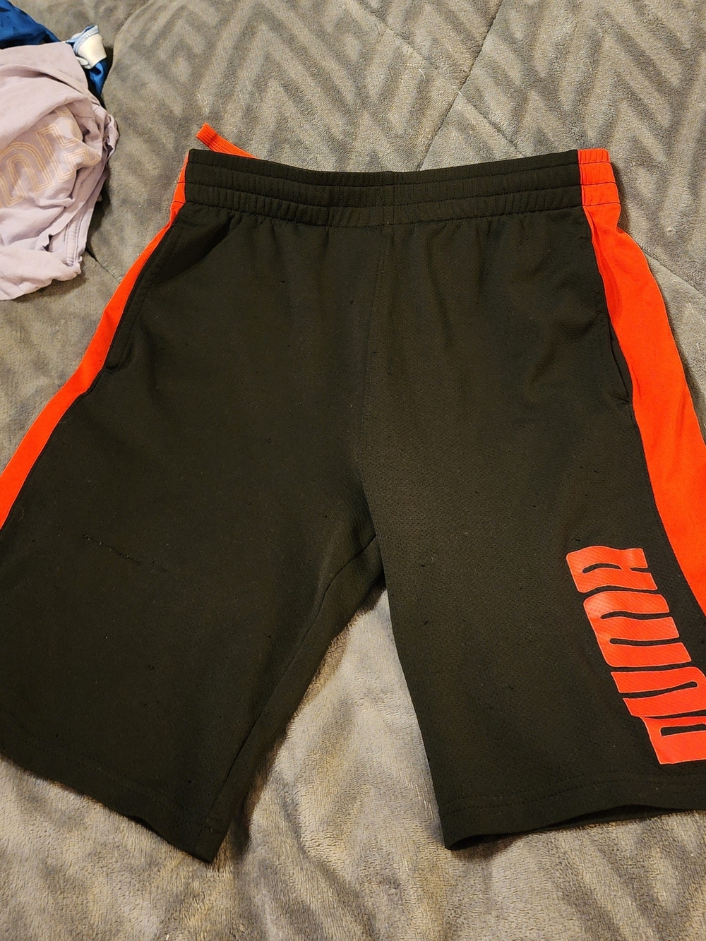 Puma Black Athletic Shorts with Red Side Panels